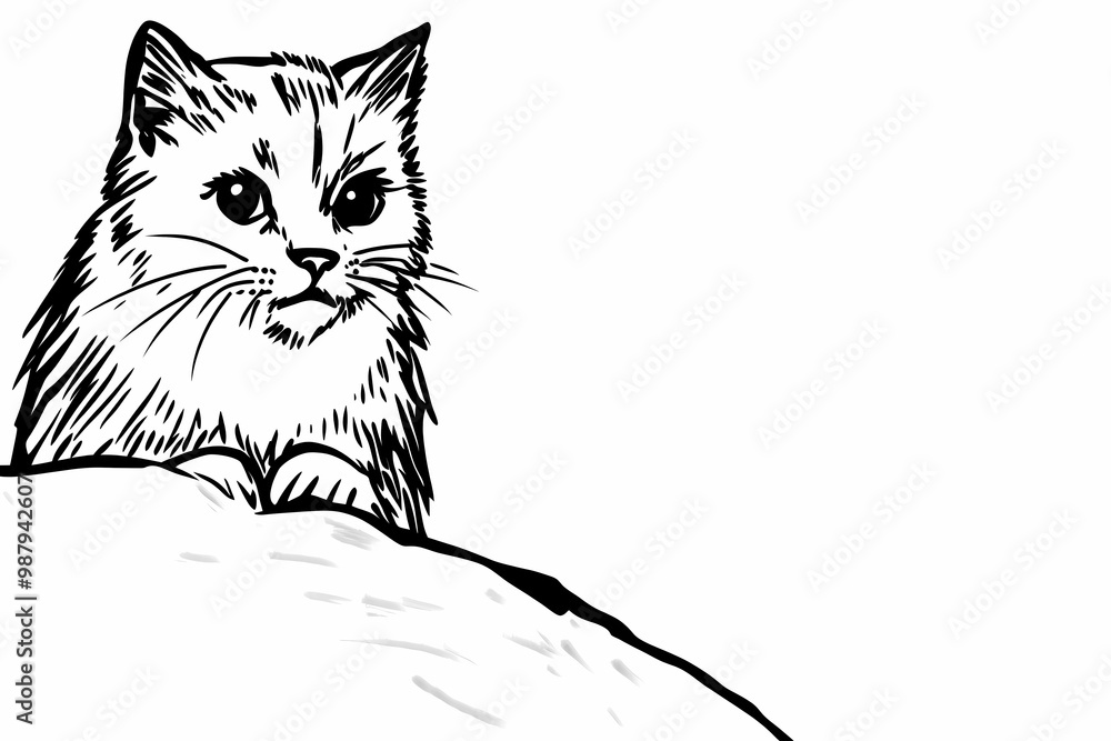 Obraz premium Adorable cat coloring page for children, perfect for creative stock illustrations.