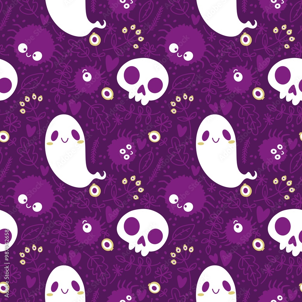 Halloween ghost seamless cartoon pattern for wrapping paper and fabrics Halloween ghost seamless cartoon pattern for wrapping paper and fabrics
