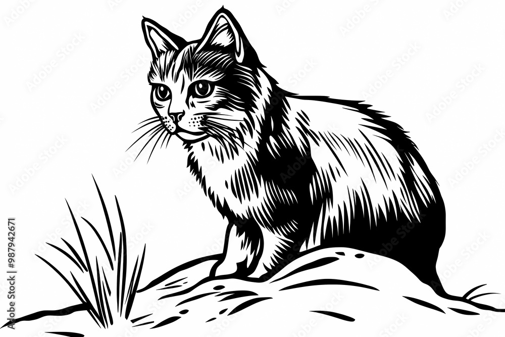 Obraz premium Adorable cat coloring page for children, perfect for creative stock illustrations.