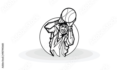 Basketball player shooting ball, jump shot. Isolated vector silhouette. black & white basketball player. basketball vector logo design mascot with modern illustration, emblem & t-shirt printing.