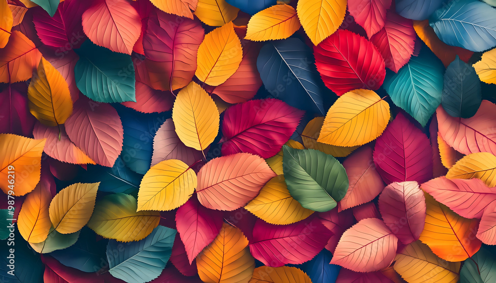 A vibrant wallpaper made with colorful leaves A vibrant wallpaper made with colorful leaves