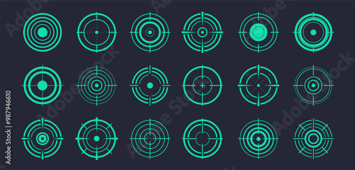 Target aim set. Crosshair target weapon sniper sight for gun or rifle in neon green color. Sniper scope target for shooting game. Vector EPS 10
