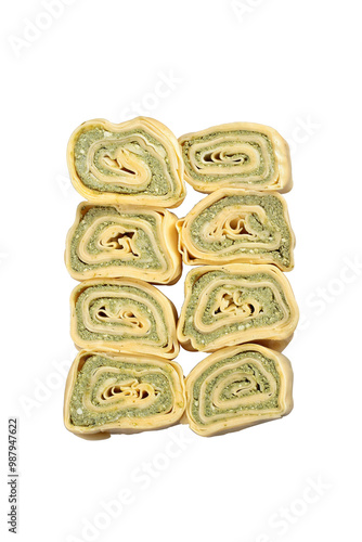 Raw Rondelli with Ham and Mozzarella filling on a neutral background photo