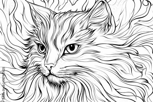  Adorable cat coloring page for children, perfect for creative stock illustrations.