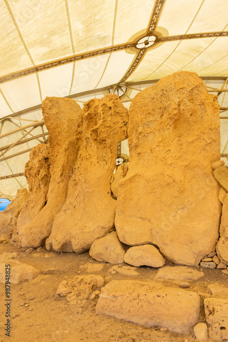 Megalithic ancient temple at the Hagar Qim Complex in Qrendi  Malta photo