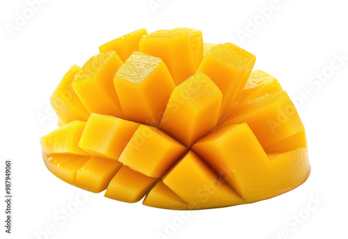 A slice of yellow mango with a transparent background.