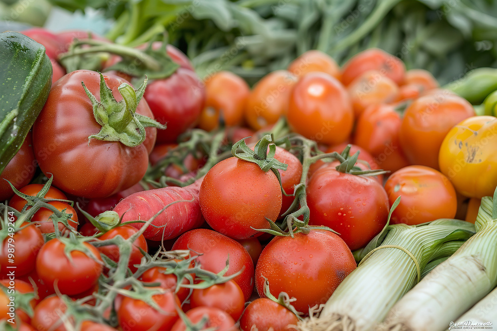 A variety of vegetables and fruits are displayed on a wooden table., A variety of vegetables and fruits are displayed on a wooden table.,