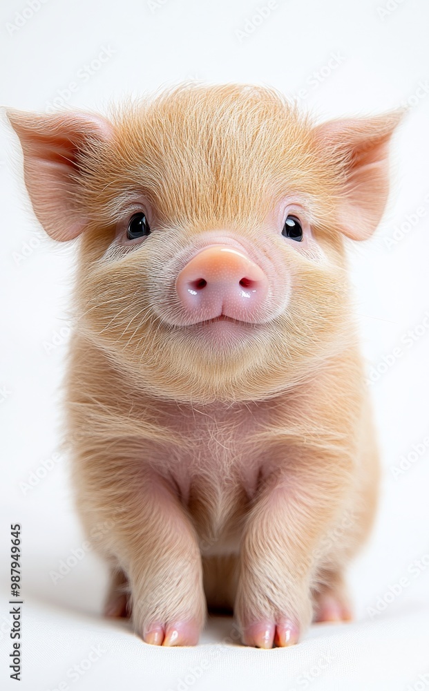 A cute piglet with a pink snout and soft ears white background A cute piglet with a pink snout and soft ears white background