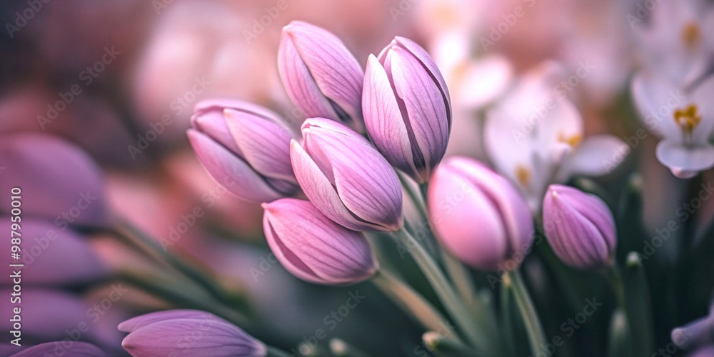 Fototapeta premium Beautiful arrangement of pink flower buds, showcasing delicate petals and a soft color palette. Perfect for nature themes, floral designs, or spring celebrations. AI