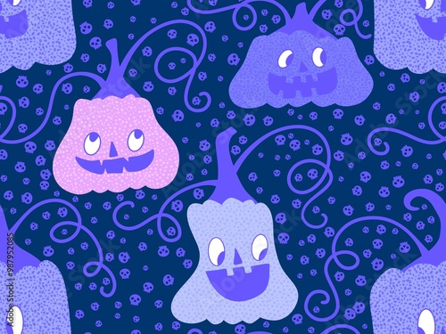 Halloween cute pumpkins seamless monsters pattern for wrapping paper and fabric