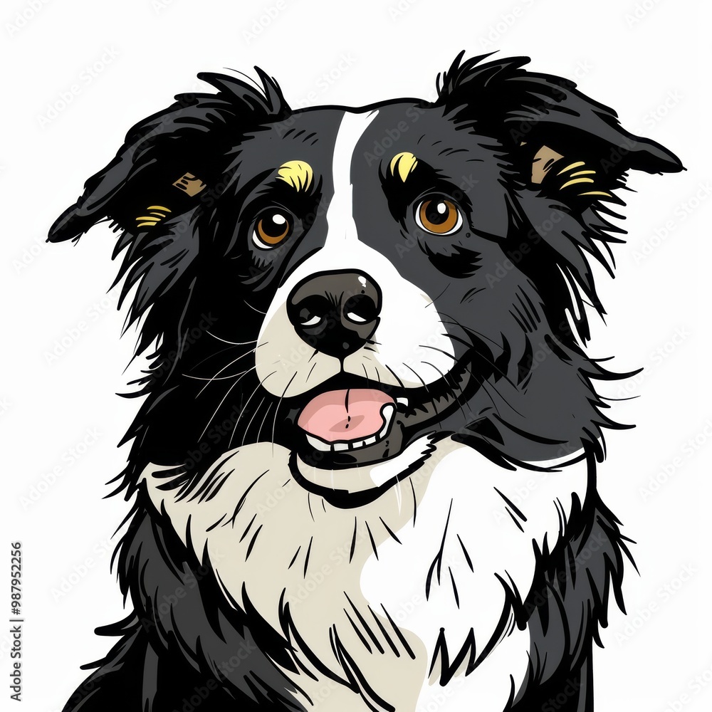 Obraz premium Border collie head sharpie illustration