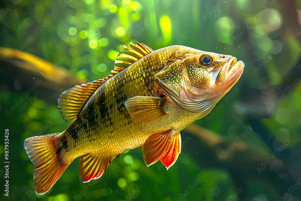 A fish is swimming in a body of water. generative ai., A fish is swimming in a body of water. generative ai.,