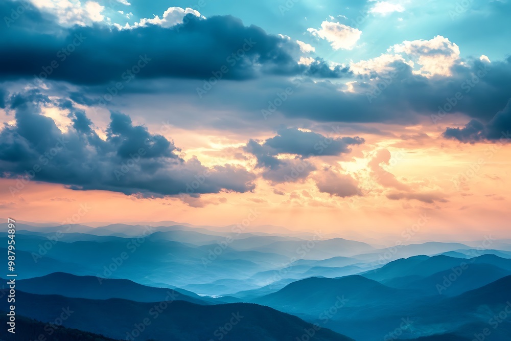 Blue Sky Clouds over Mountains Sunset Landscape Blue Sky Clouds over Mountains Sunset Landscape