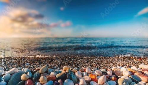 natural view of colorful pebbles on the seaside 