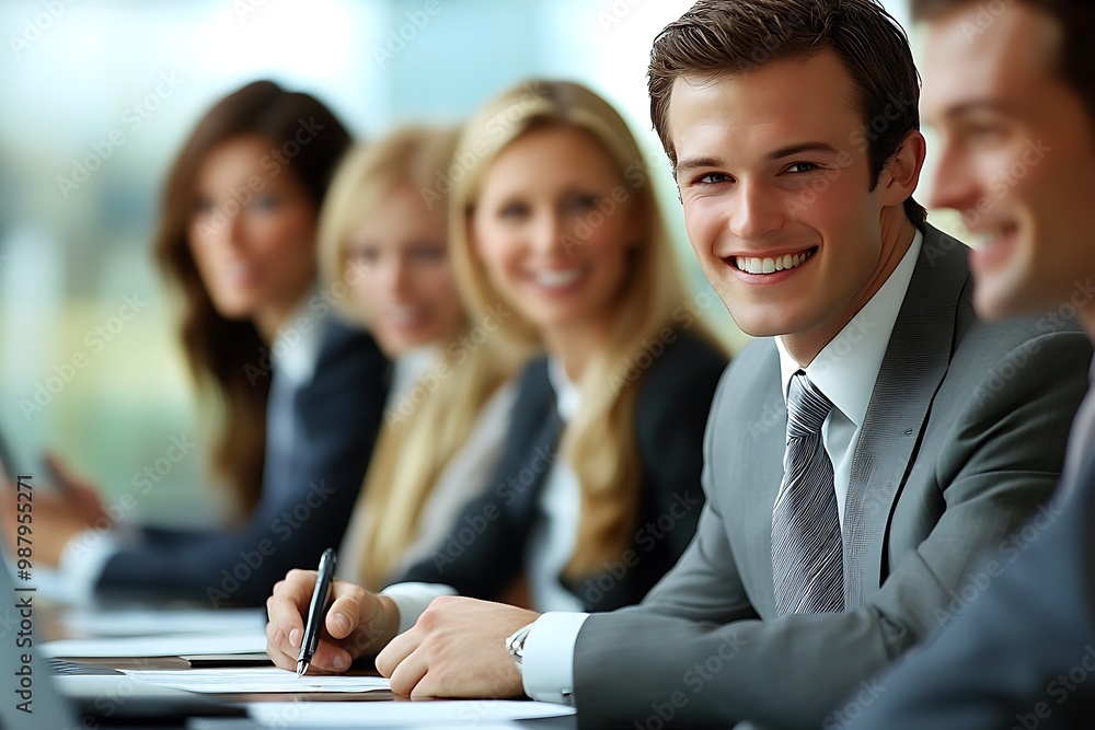A Group of Business People Sitting Together at a Table Discussing Plans. A Group of Business People Sitting Together at a Table Discussing Plans.