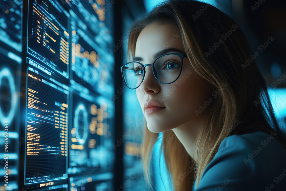 Businesswoman Analyzing AI Data Businesswoman Analyzing AI Data