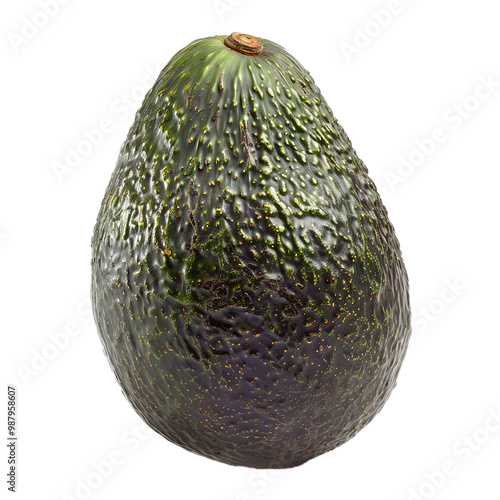 Ripe hass avocado showing bumpy skin isolated on white background