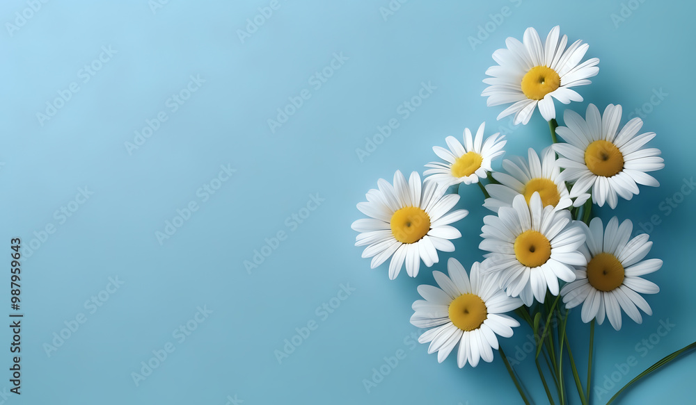 white daisies on a blue pastel paper texture background with copy space white daisies on a blue pastel paper texture background with copy space