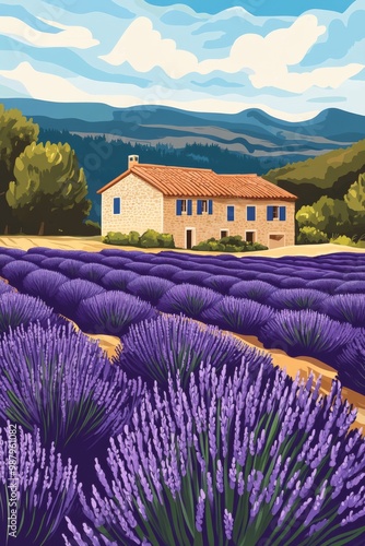 Obraz na płótnie Illustration of the lavender fields of provence france endless rows of vibrant lavender stretching across the rolling hills w salonie