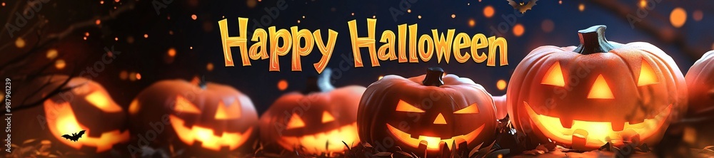 Fototapeta premium Happy Halloween themed background, scary pumpkin image 