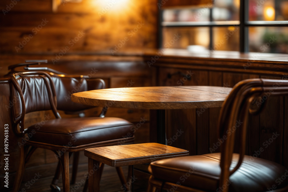 Interior with a wooden table and leather armchairs Interior with a wooden table and leather armchairs