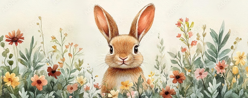 A cute rabbit sits amidst colorful flowers, epitomizing the charm of nature and wildlife in this enchanting scene. A cute rabbit sits amidst colorful flowers, epitomizing the charm of nature and wildlife in this enchanting scene.