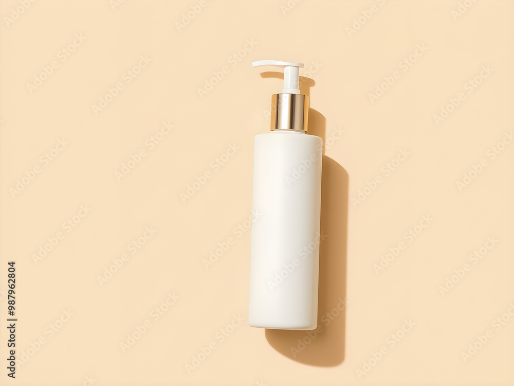 White cosmetic bottle on beige background. Minimal beauty concept. White cosmetic bottle on beige background. Minimal beauty concept.