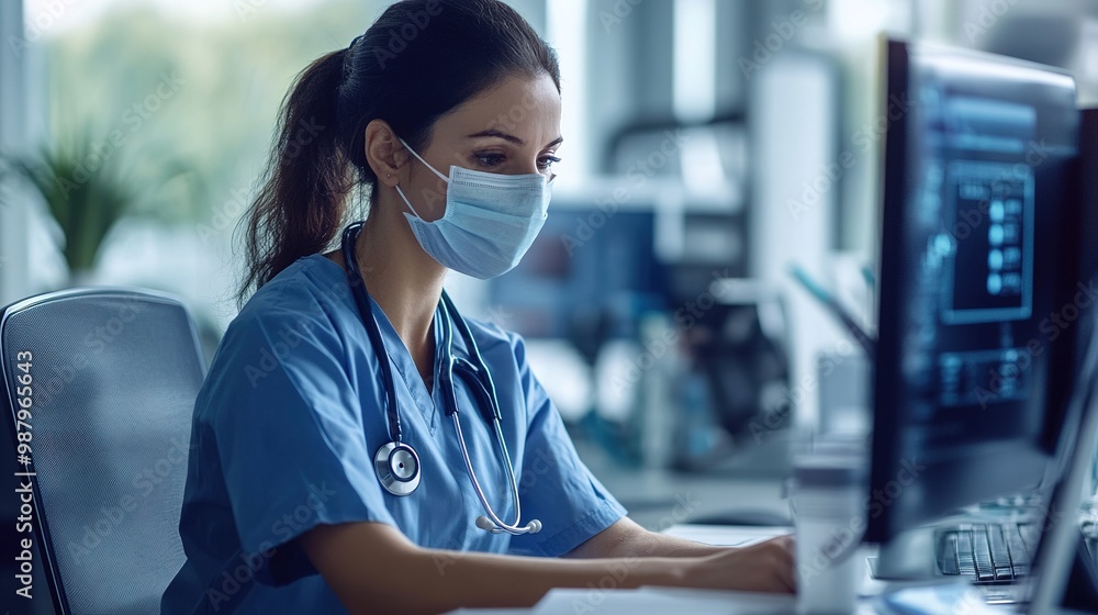 A high-resolution image of a nurse entrepreneur in a modern office, working on a business plan to launch a healthcare startup. A high-resolution image of a nurse entrepreneur in a modern office, working on a business plan to launch a healthcare startup.