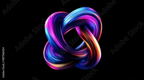 Vibrant Iridescent Loops, A dynamic and colorful abstract design featuring intricate knots and organic shapes on a smooth black backdrop, perfect for digital wallpapers and creative backgrounds.