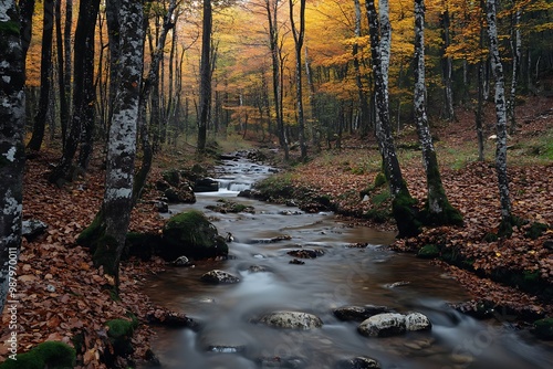 Autumn Forest Stream, Creek Flowing Through Colorful Trees, Fall Nature Photography