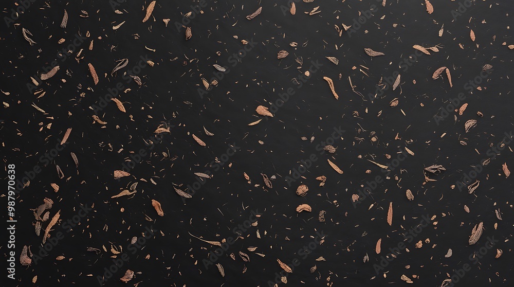 Close up view of a abstract black terrazzo surface with scattered, irregularly shaped chips in various shades of brown on it textured background Close up view of a abstract black terrazzo surface with scattered, irregularly shaped chips in various shades of brown on it textured background