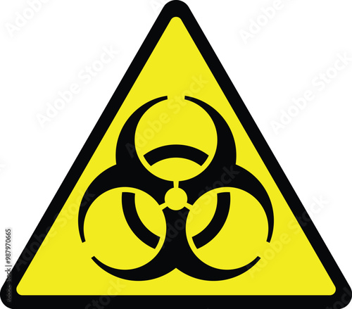 biohazardous infectious materials symbol.Isolated black biohazard label on yellow triangle