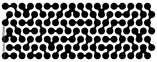 Circuit scheme. Metaballs pattern. Liquid drops, organic blobs or morph shapes background. Neurons or molecules net isolated on white background. Trendy abstract print. Vector graphic illustration.