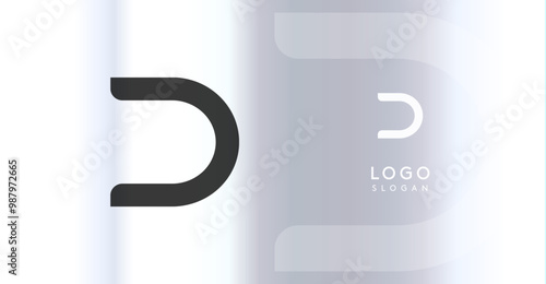 Bold futuristic logo monogram, sleek minimalistic letter D for innovative tech company, science bio lab, sport label, futuristic and cosmic inspired designs. Vector illustration.