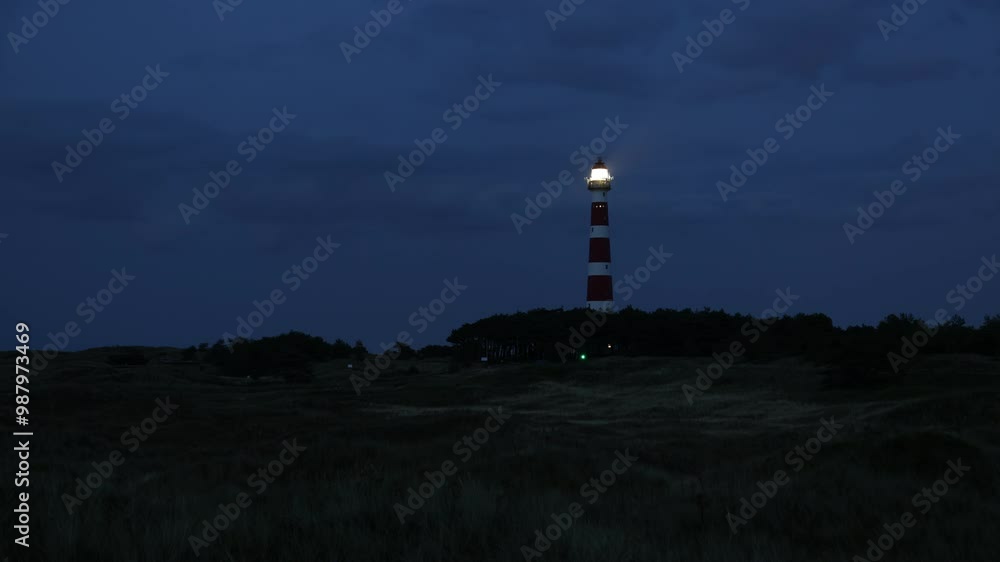Bornrif, lighthouse near Hollum, timelapse at dusk, timelapse, Ameland, Friesland, Netherlands Bornrif, lighthouse near Hollum, timelapse at dusk, timelapse, Ameland, Friesland, Netherlands