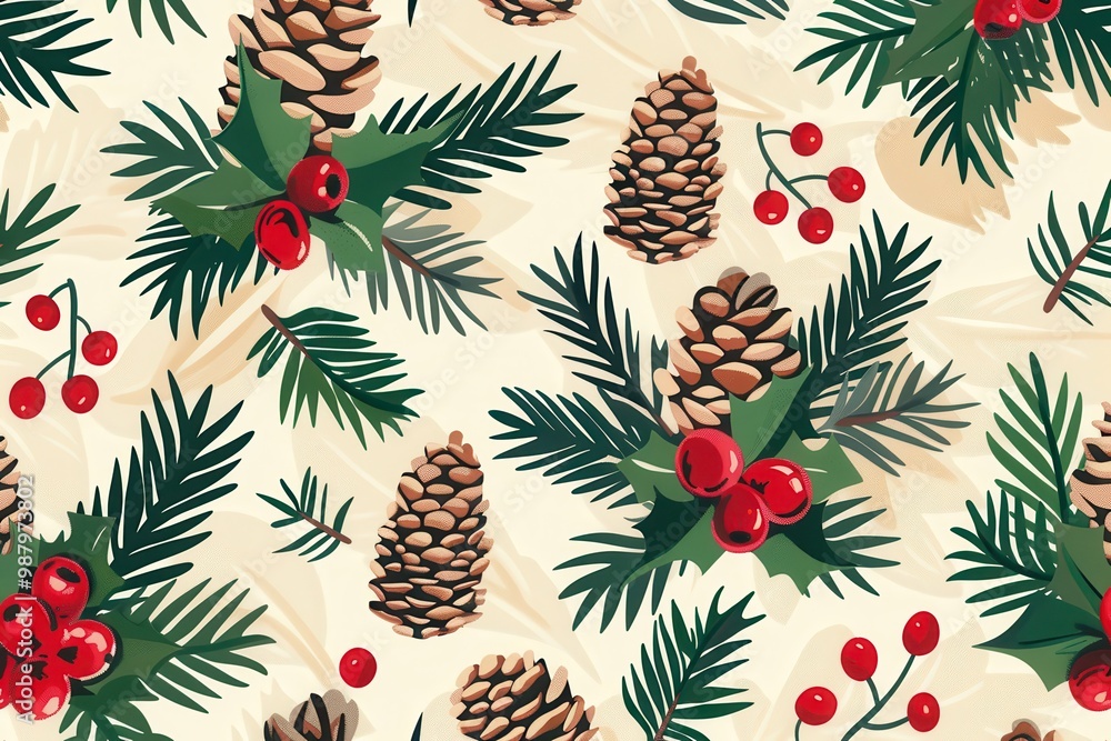 A Christmas tree with pine cones and berries A Christmas tree with pine cones and berries