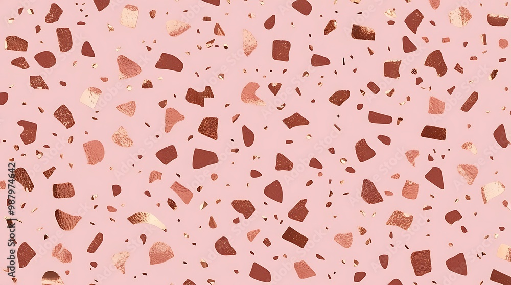 Close up view of a abstract pink terrazzo surface with scattered, irregularly shaped chips in various shades of pink on it textured background Close up view of a abstract pink terrazzo surface with scattered, irregularly shaped chips in various shades of pink on it textured background