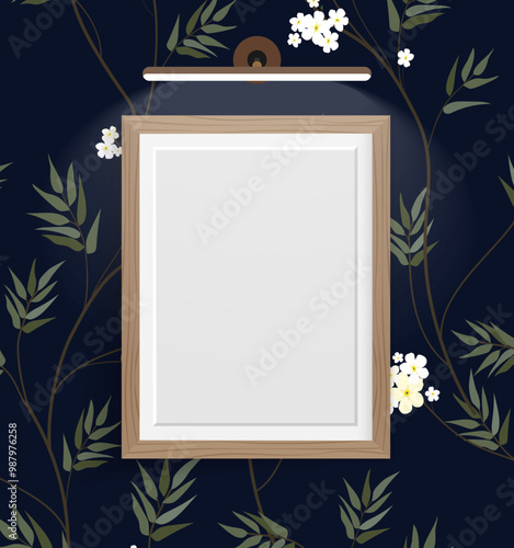 Frame template with backlight on the wall. Floral background with vector frame.