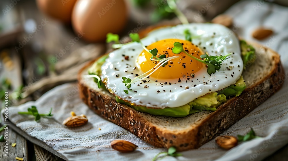 Discover the perfect sunny side up egg resting atop creamy avocado toast garnished with fresh microgreens set beautifully on a rustic wooden table for an unforgettable brunch experience Discover the perfect sunny side up egg resting atop creamy avocado toast garnished with fresh microgreens set beautifully on a rustic wooden table for an unforgettable brunch experience