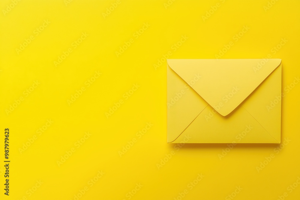 Yellow envelope on a vibrant yellow background, creating a monochrome and minimalistic composition. Yellow envelope on a vibrant yellow background, creating a monochrome and minimalistic composition.