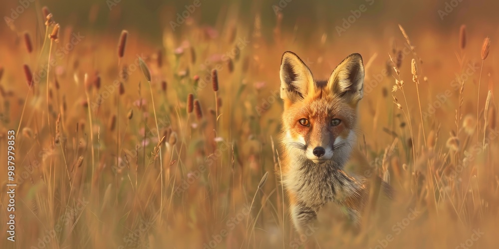 Wild female fox in its natural environment on grassland Vulpes vulpes Wild female fox in its natural environment on grassland Vulpes vulpes