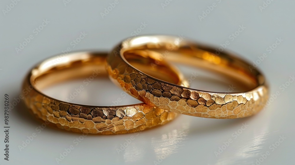 Gold Wedding Rings - Macro Shot on White Background Gold Wedding Rings - Macro Shot on White Background