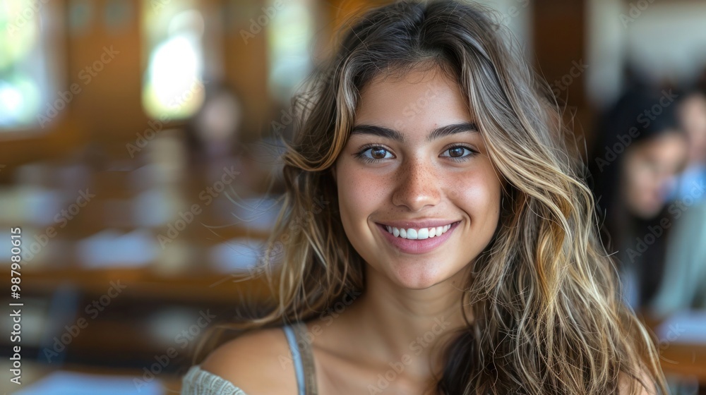 Latina American University Student Smiling in Lecture Hall Latina American University Student Smiling in Lecture Hall