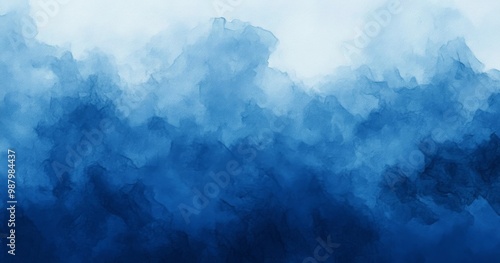 Misty dark blue watercolor background with soft textures and minimalistic design, high-resolution hyper-realistic details, creating a serene and abstract atmosphere.