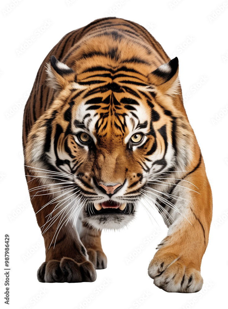 Obraz premium Tiger Sneaking Isolated on Transparent Background PNG 