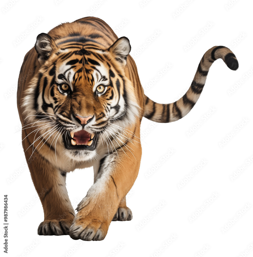 Obraz premium Sneaking Tiger Isolated on Transparent Background PNG 