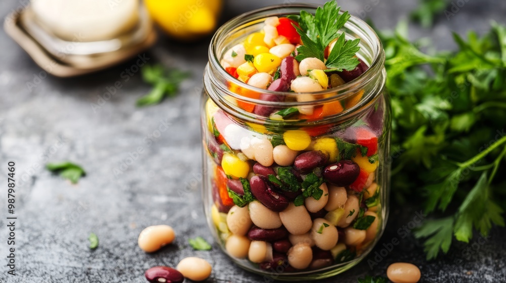 Colorful Mixed Bean Salad in Mason Jar Colorful Mixed Bean Salad in Mason Jar