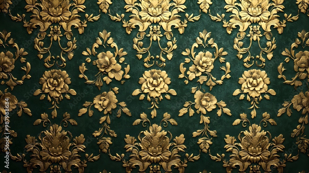 Ornate gold latticework on textured wallpaper background for luxurious ambiance Ornate gold latticework on textured wallpaper background for luxurious ambiance