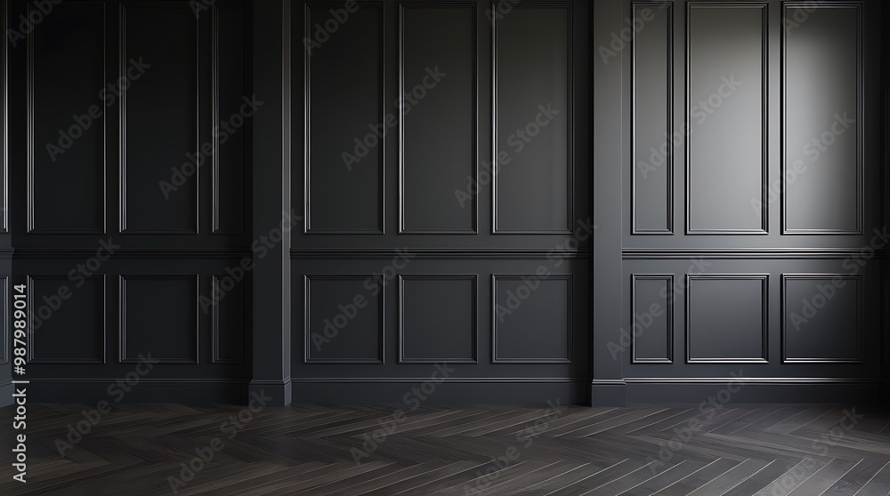 background of a sophisticated and minimalist interior design style, featuring a dark, matte black paneled wall and empty dark brown floor, blank free space picture background of a sophisticated and minimalist interior design style, featuring a dark, matte black paneled wall and empty dark brown floor, blank free space picture