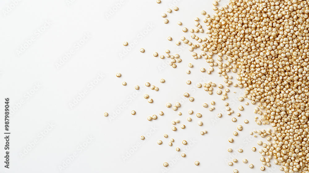 quinoa: a loose frame made from quinoa grains, scattered lightly over a white background, the small, round grains create a subtle, textured look quinoa: a loose frame made from quinoa grains, scattered lightly over a white background, the small, round grains create a subtle, textured look